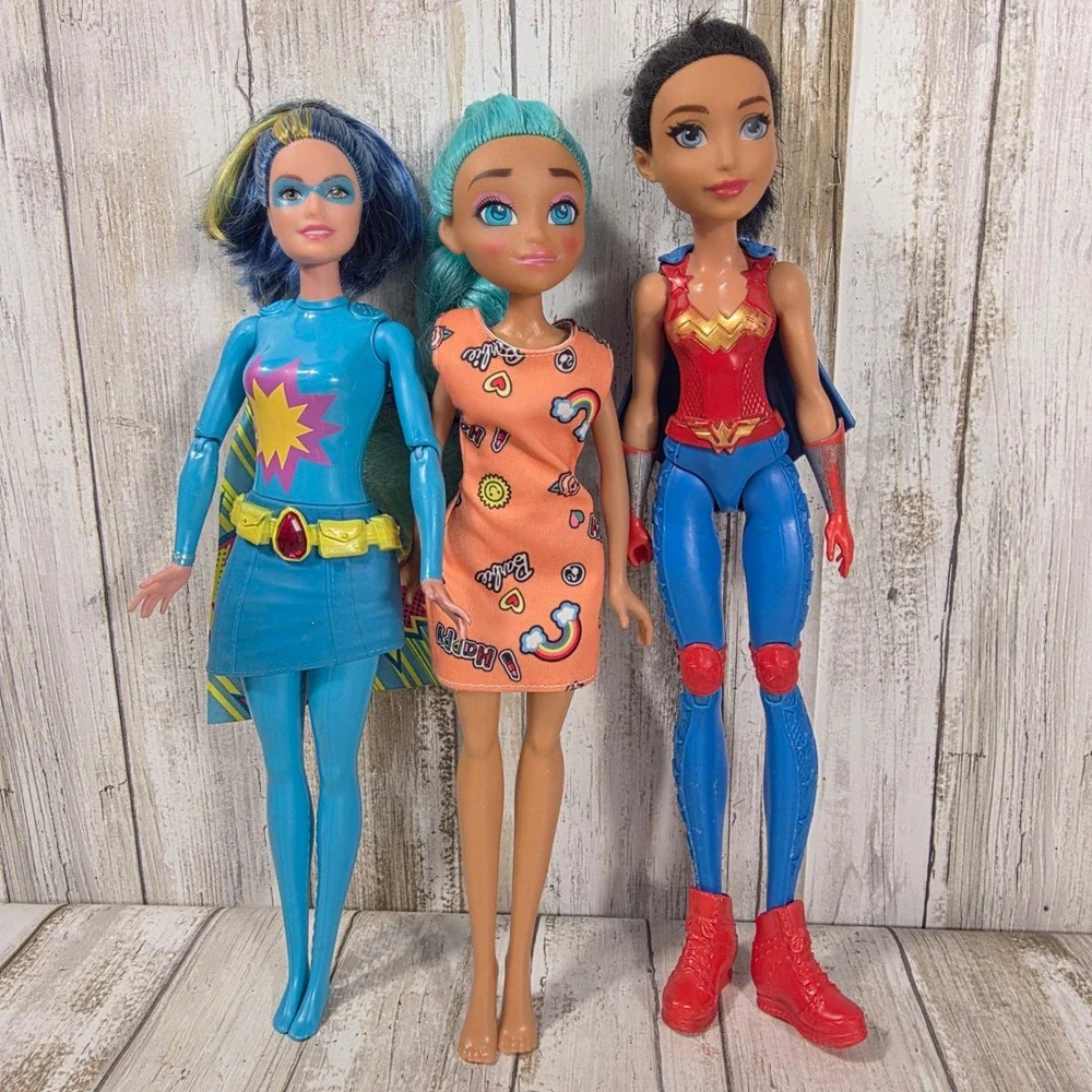Mattel DC Super Hero Girls Wonder Woman Starfire & Barbie Teal Hair Doll Lot 3pc
